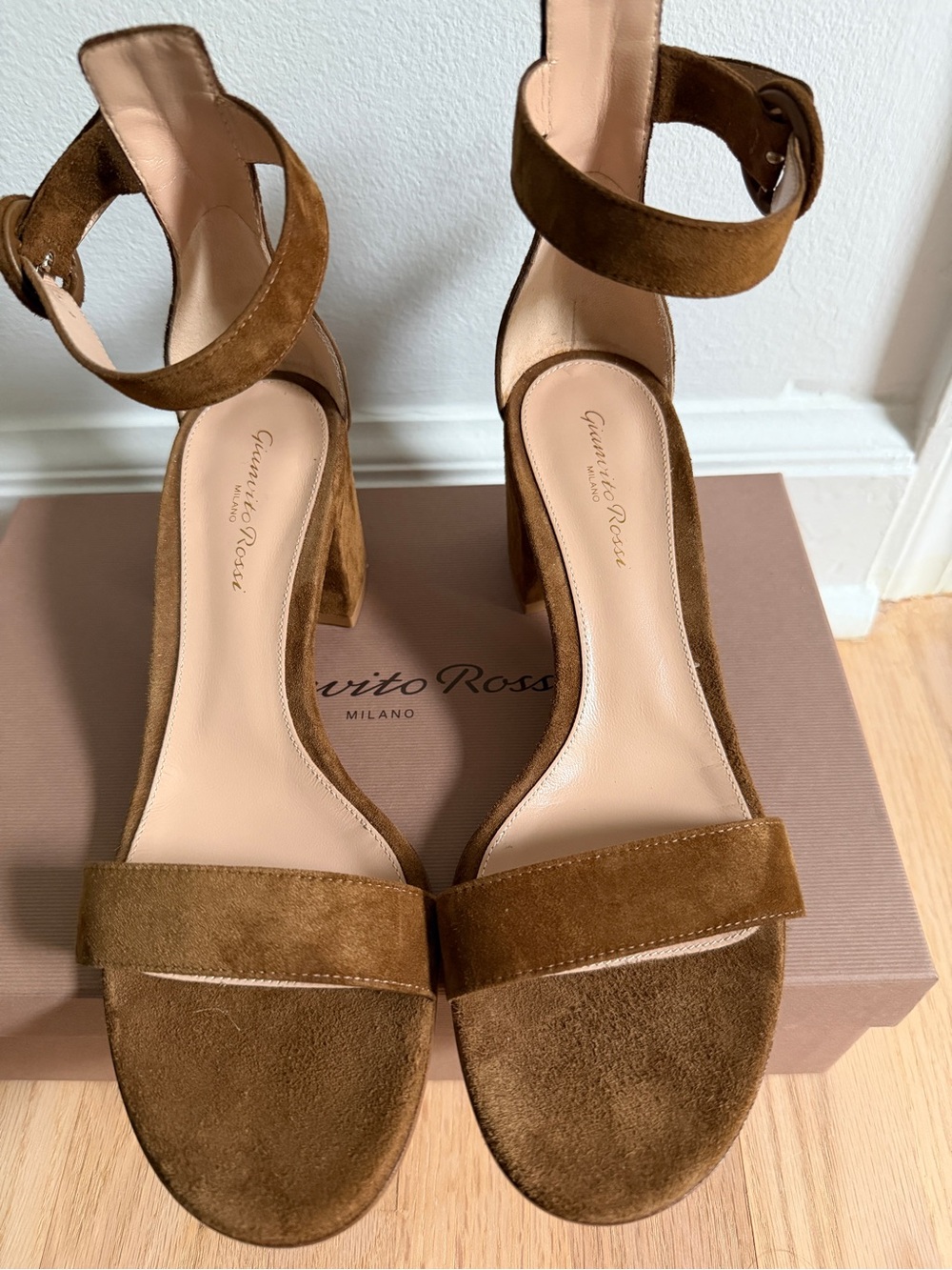 Gianvito Rossi Versilia Brown Suede Block Heel Ankle-Strap Sandals